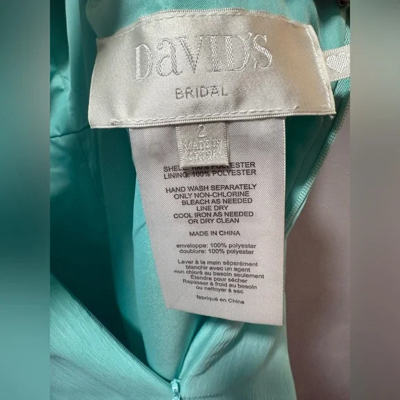 NWOT David’s Bridal Aqua with Rhinestone Belt Bridesmaid Dress - Picture 15 of 16